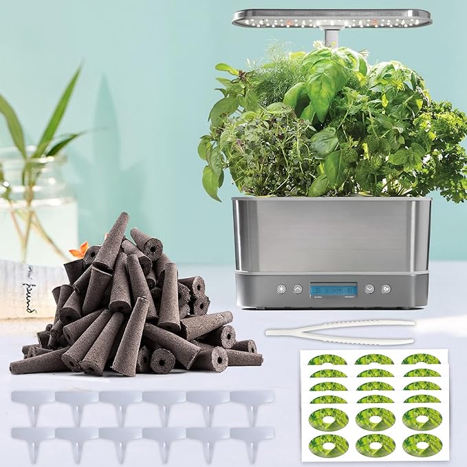 215 Pack Hydroponic Pods Supplies for Aerogarden Pods, Grow Sponges for Hydroponics, Seed Pods Kit with 100 Grow Sponges, 102 Pod Labels,12 Plant Labels, 1 Tweezer for Hydroponic Indoor Garden System