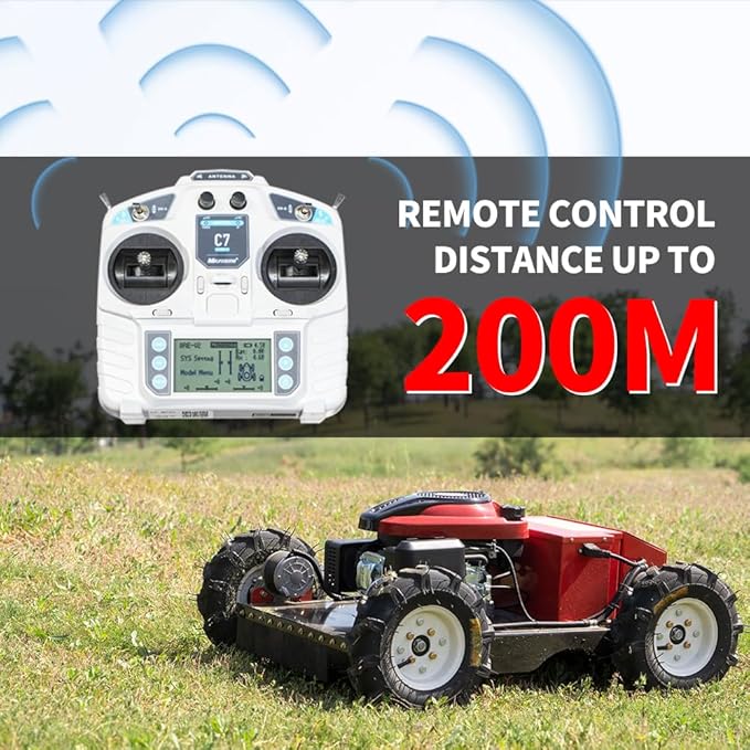 Remote Mower, Remote Control Lawn, Small Crawler Oil-Electric Hybrid Four-Wheel Drive Lawn Mowing and Weed Whacker, All Terrain Grass Cutter Yard Mower, 30° Climbing