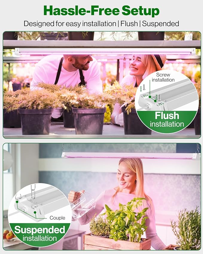 Sunco Grow Lights for Indoor Plants LED, 4FT Grow Light for Greenhouse, 80W, Full Spectrum, Integrated Suspended Fixture, Linkable, Plug in, for Seedlings, Vegetables, Flowers 4 Pack