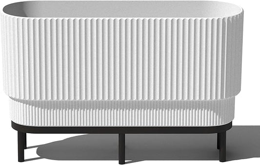 Veradek Demi Series Raised Long Planter for Indoor/Outdoor Use | Made from Plastic & Stone w/Wooden Stand | Modern Patio Décor for Flowers/Shrubs