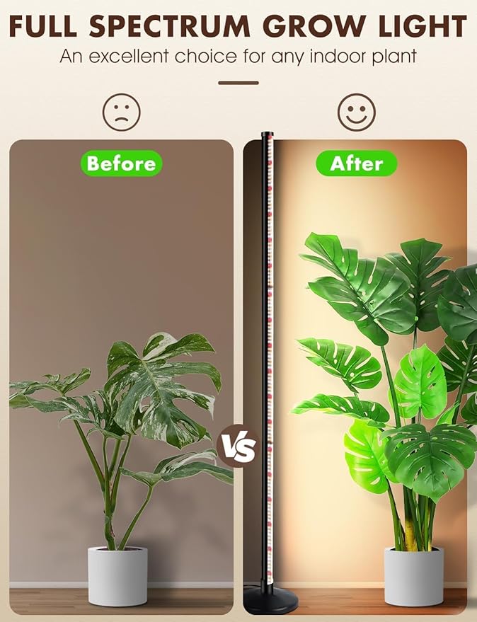 57 Inch Grow Lights for Indoor Plants: 36W, 6000K, 280 LEDs Full Spectrum Plant Lights for Seed Starting with Timer, 10 Level Dimmable Standing Plant Growing Lamp for Greenhouse with Hanging Accessory