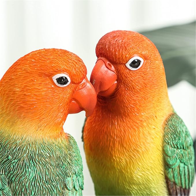 Lovebird Parrot on Stump Statue - Tree Hugger Garden Statues, Resin Parrot Figurines Lifelike Tropical Bird Sculptures for Patio Lawn Yard Home Desktop Decoration - Multicolor