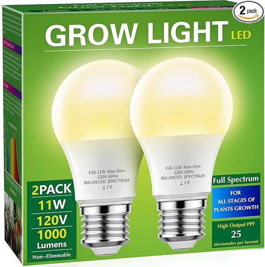 Grow Light Bulbs, Briignite LED Grow Light Bulb A19 Bulb, Full Spectrum Grow Light Bulb, Plant Light Bulbs E26 Base, 11W Grow Bulb 100W Equivalent, Grow Light for Indoor Plants, Seed Starting, 2Pack
