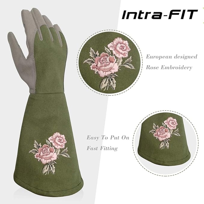 Kids Garden Gloves with Thorn Resistant, Embroidery Children Gardening Gloves with Extra Long Forearm Protection(6-8)