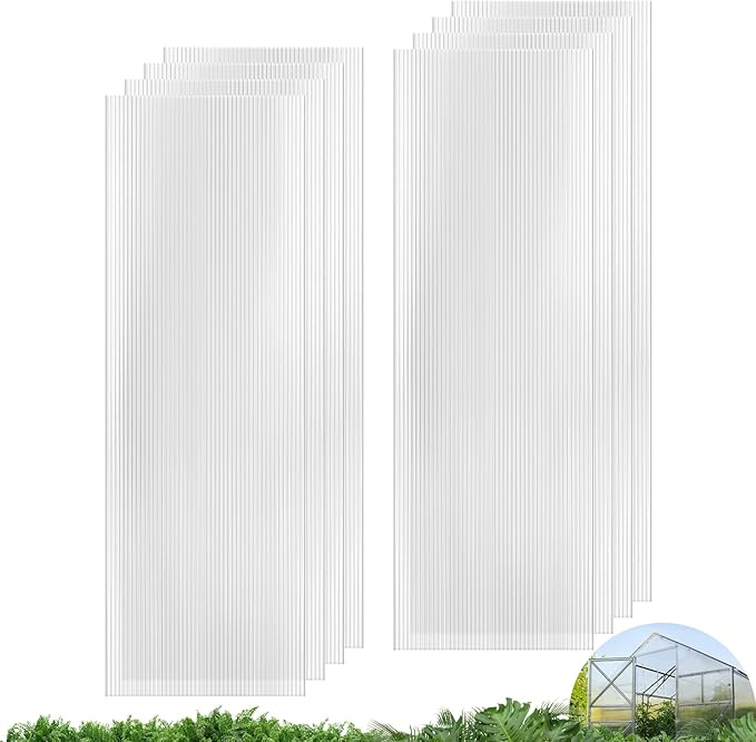 UMIG 8 PCS 6' x 2' x 0.24'' Polycarbonate Greenhouse Panels, Twin-Wall Waterproof UV Protected Corrugated Plastic Roof Panels Sheets, Clear Replacement Panels for Greenhouse, Outdoor, Plant