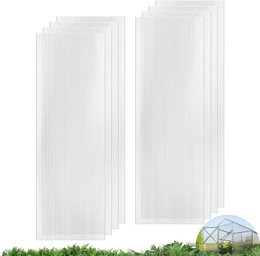 UMIG 8 PCS 6' x 2' x 0.24'' Polycarbonate Greenhouse Panels, Twin-Wall Waterproof UV Protected Corrugated Plastic Roof Panels Sheets, Clear Replacement Panels for Greenhouse, Outdoor, Plant