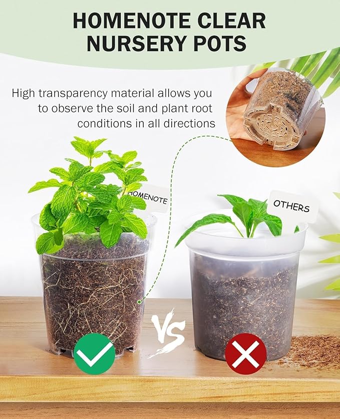 homenote Clear Nursery Pots for Plants,4/5/6.7 Inch Plant Pot for Planting Plastic Seedling Pots with Drainage Holes Seed Starter Pot Flower Pots High Transparency with 20 Plant Labels (30 Pack)