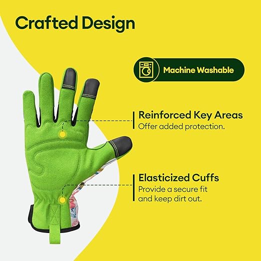 Gardening Gloves for Women, Breathable Leather Work Gloves, Thorn-Proof Gardening Gifts, Touchscreen Compatible, Protective Work for Digging, Planting, Pruning, Medium Size, Green & White