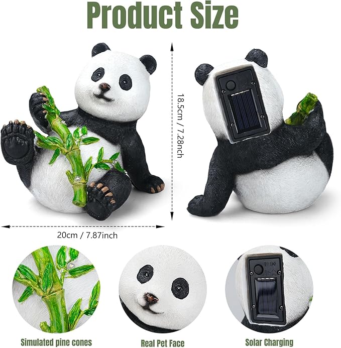 Solar Panda Statue for Garden Outdoor Decor Polyresin Panda Sculpture Figurine Bamboo with LED Lights for Patio Balcony Yard Lawn Decorations (Lying Posture)