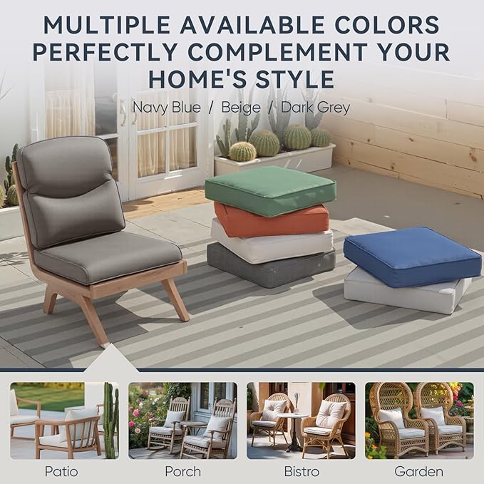 Patio Chair Cushions 6 Packs - Outside High Back Thick Water-Resistant Cushion 22x24 with Zipper Cover for Outdoor Glider Rocking Chairs Loveseat 3-Seater Couch Sofa – Grey/Crescent