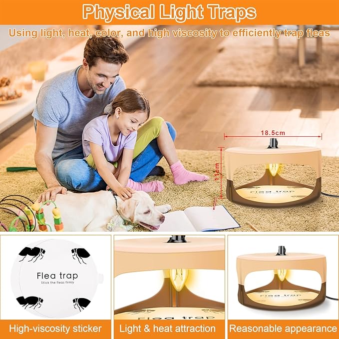Flea Trap for Inside Your Home, Flea Light Traps with 2 Glue Discs Odorless Natural Fleas Killer Trap Pad Bed Bug Traps Light Bulb Pest Control for Home House Inside, Safe for Children Pet Dog Cat