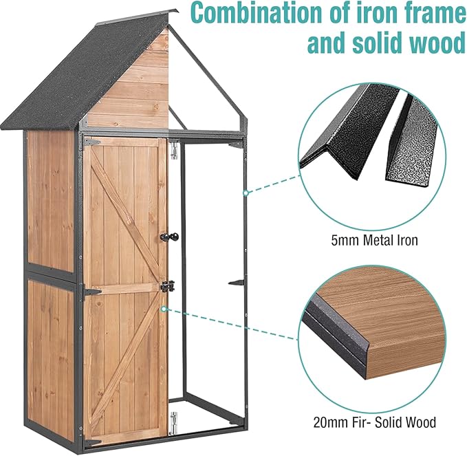 Sheds Outdoor Storage,Garden Shed with Metal Frame Structure and Adjustable Shelves,Large Capacity Storage Tool Cabinet Box for Backyard Garden Patio Lawn (Brown)