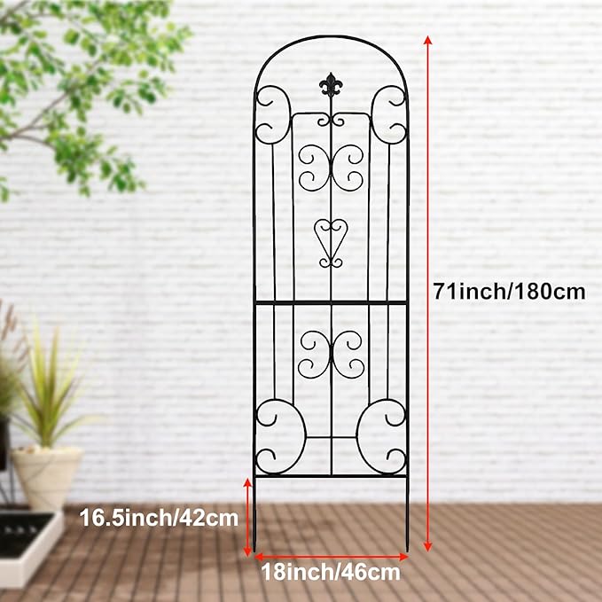 70"X18" Metal Garden Trellis for Climbing Plants, Climbing Plant Support, Heavy-Duty Steel Garden Trellis for Indoor & Outdoor Vines Plant Rose Vegetable Support Black (2, Pattern-C)