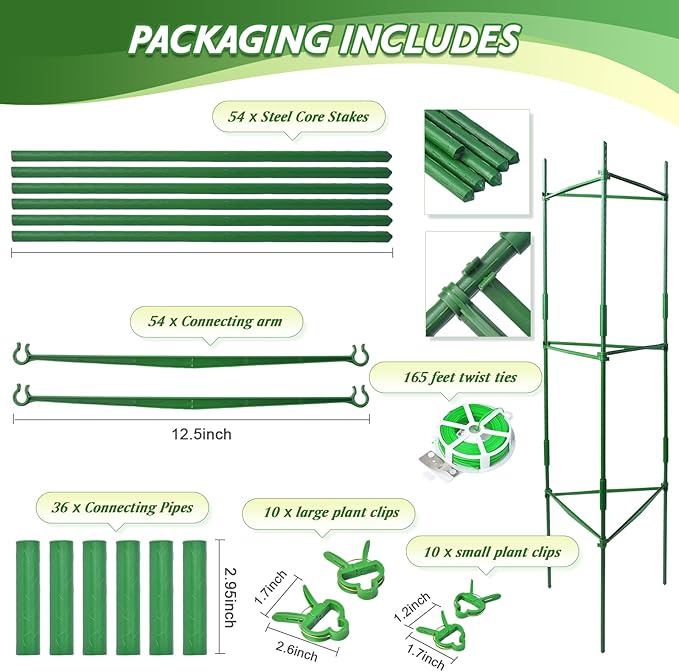 6 Pack Tomato Cage for Garden & Pots, Rust-Resistant Tomato Stakes Plant Cage Trellis Support for Climbing Vegetables Plants Flowers - 48 Inch
