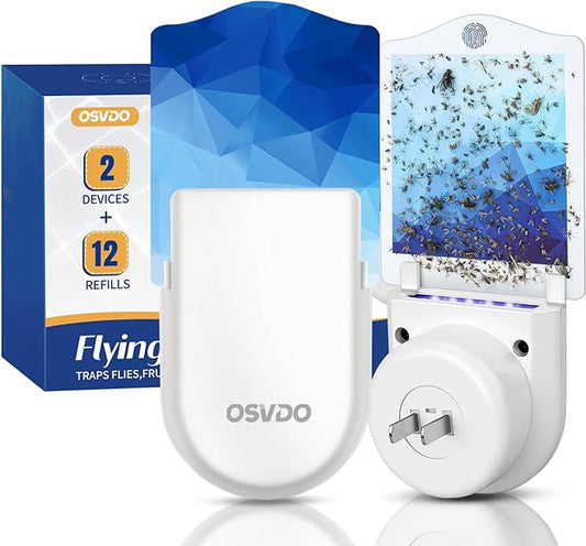 Fly Trap Indoor, Bug Catcher, Fruit Fly Traps for Indoors, Blue Light Bug Killer Plug in, Attracts Mosquito, Fly, Moth, Sticky Glue Gnat Trap - Flying Insect Trap Home (1 Device + 6 Refills)