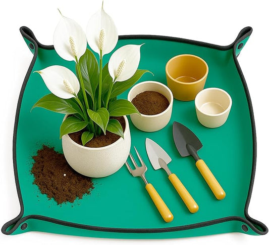 OXIHOUSE&CO- Repotting Mat, 39.5"x31.5", Green, Dirt Control, Perfect for Indoor & Outdoor Plants, Easy Storage, Durable Design - Portable Potting Tray for Gardening Lovers