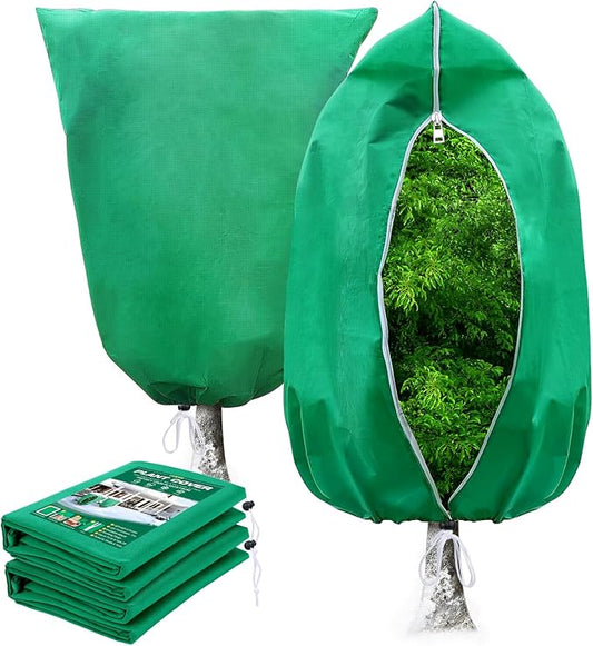 2 Packs Plant Covers Freeze Protection 70" x 82" 2.82oz/yd² Heavy Duty Winter Cold Weather Frost Cloth Blankets, Garden Warm Jacket Bags with Zipper & Drawstring for Outdoor Plants Fruit Tree Potted