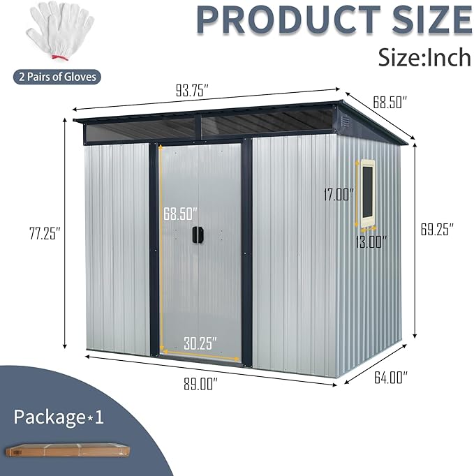 8x6 FT Outdoor Metal Storage Shed with Window, Lockable Sliding Doors and Transparent Plate - Patio Shed for Backyard, Garden, Lawn (White and Black)