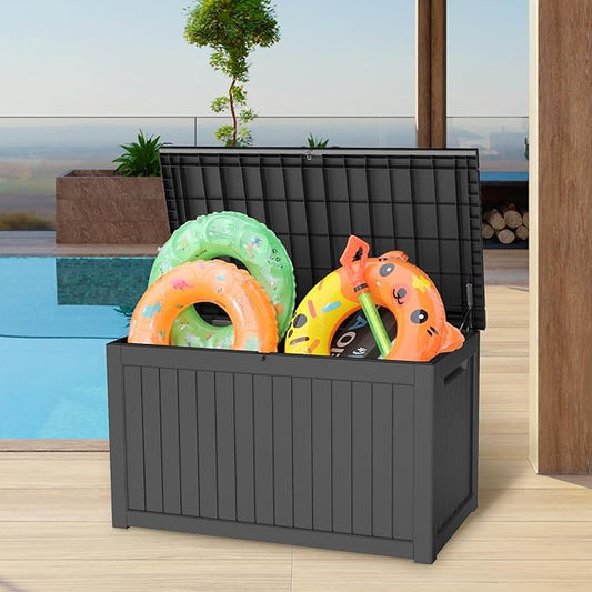 230 Gallon Outdoor Storage Deck Box Waterproof, Large Patio Storage Bin for Outside Cushions, Throw Pillows, Garden Tools, Lockable (Black Resin Lid)