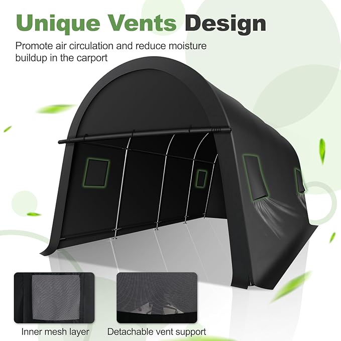 COBIZI Carport Canopy 12x20 Heavy Duty Portable Garage with Removable Doors & Vents, Galvanized Frame Car Port Canopy Tent with All-Season Tarp for Outdoor Storage Shed Car Boat Truck