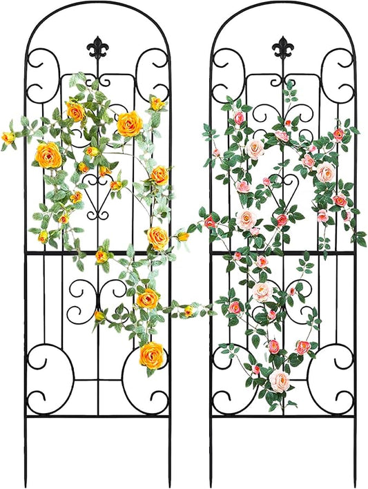 70"X18" Metal Garden Trellis for Climbing Plants, Climbing Plant Support, Heavy-Duty Steel Garden Trellis for Indoor & Outdoor Vines Plant Rose Vegetable Support Black (2, Pattern-C)