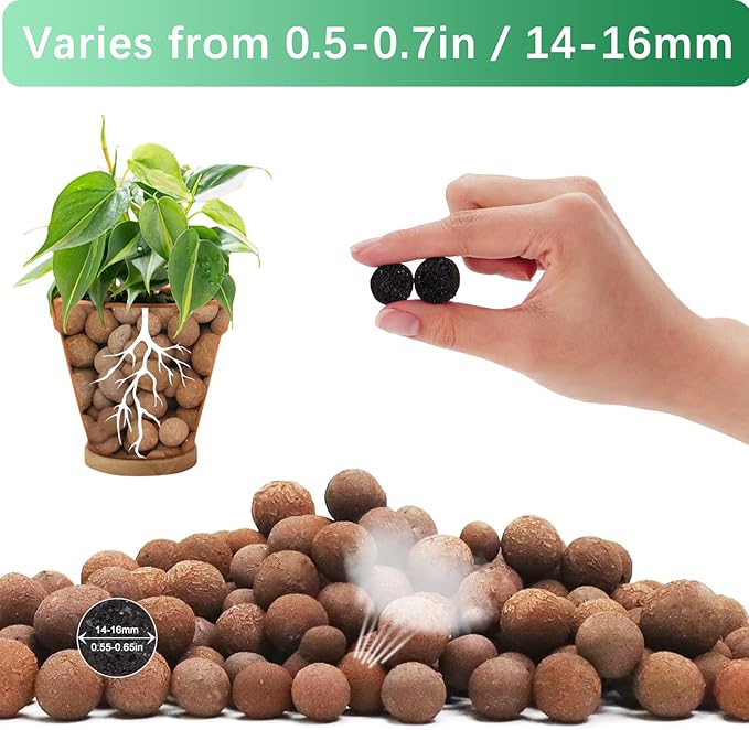 3LB Leca Explanded Clay Pebbles, 14-16mm Lightweight Expanded Clay Aggregate for Hydroponic Growing, Premium Grow Media for Orchids, Aquaponics Plants and Horticultural Drainage, Natural