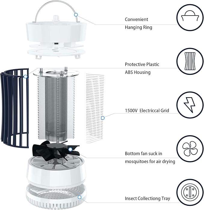 2-in-1 Indoor Electric Bug Zapper with Fan, Chargeable 1500V High Voltage Mosquitoes Killer with Hanger, Small Fly Insects Lamp Trap Catching Moth Gnat Fruit Flies, White