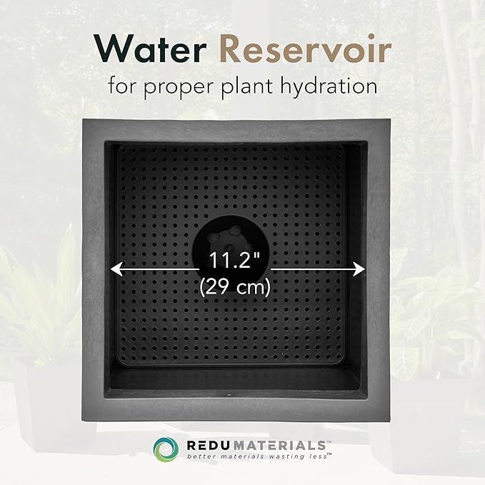 Tierra Verde Indoor & Outdoor Self-Watering Square Planter, Citadel Serenity, 14”, Black - Planting Containers for Plants and Flowers - Gardening and Landscaping Accessories