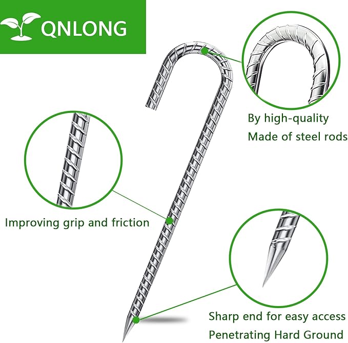Ground Rebar Stakes 12 Inch Galvanized,J Hook Rebar Staples Heavy Duty 100 Pack Anti-Rust Yard Stakes for Plants Landscape Fabric Artificial Turf Fencing for Yard Shrubs