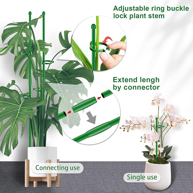 20Pcs Plant Support Stakes 17 inch SupKing Garden Orchid Sticks Extended to 3ft 4ft 5ft Plant Poles with Clips for Indoor Outdoor Potted Tomato Rose Amaryllis Vegetables Comes with 20 Ties
