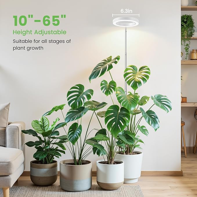 Grow Lights for Indoor Plants, 6000K Full Spectrum Plant Grow Lights, Height Adjustable 10"-65" Growing Lamp, Automatic Timer 6/12/16Hrs, 5-Level Dimmable, Idea for Large Plant, 2 Pack