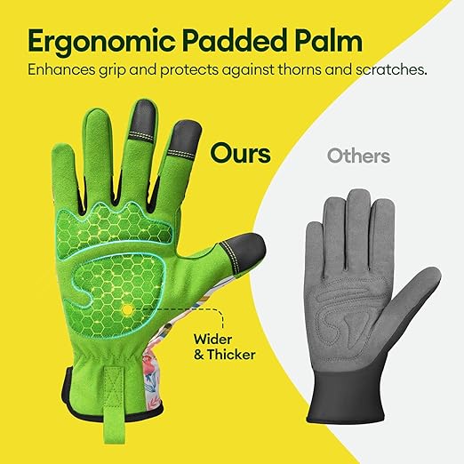 Gardening Gloves for Women, Breathable Leather Work Gloves, Thorn-Proof Gardening Gifts, Touchscreen Compatible, Protective Work for Digging, Planting, Pruning, Medium Size, Green & White