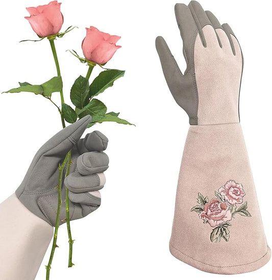 Long Gardening Gloves for Women,Durable Rose Pruning Gloves Thorn Resistant for Weeding Planting Digging(Small,1 Pair)