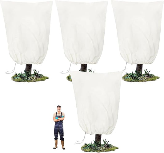 TCBWFY 95x80 Inch Huge Plant Covers Freeze Protection Frost Cloth for Outdoor Plants,2.82oz/yd² Thickened Winter Tree Covers with Zipper Drawstring,4 Pack Frost Blanket from Wind,Pest and Animal