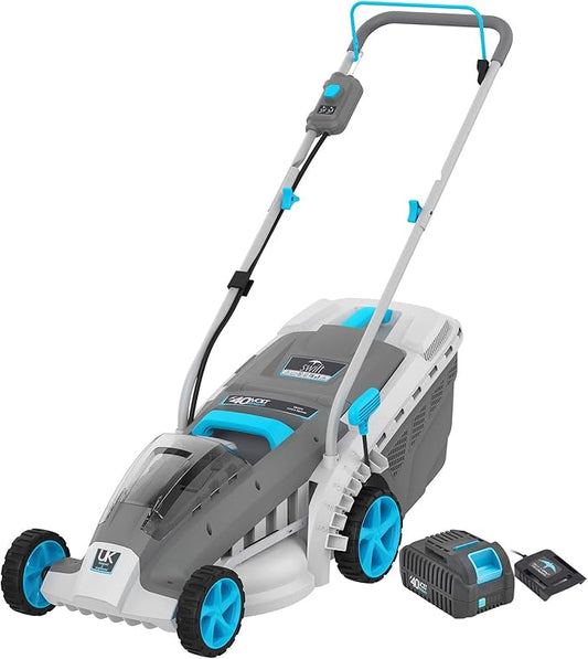 40V Cordless Lawn Mower 18 Inch Lightweight Lawnmower Brushless Motor 5 Cutting Heights Adjustable 2-1 Push Mowe W/Battery and Fast Charger