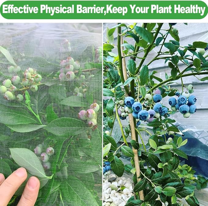 Wohohoho Garden Insect Mesh Netting 6.6ft x 64ft (2m x 20m), 1mm Ultra Fine Plant Covers for Garden Protection. Mosquito Net Pest Barrier for Vegetables Fruits Greenhouse Row Cover Raised Bed Barrier