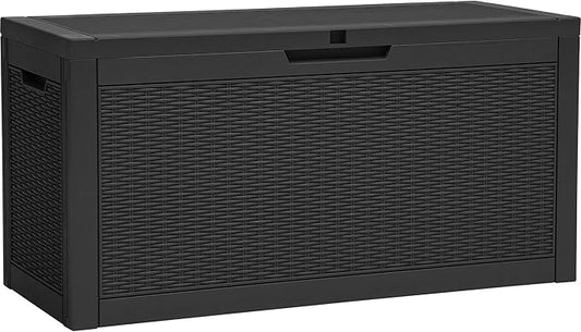 YITAHOME 60 Gallon Outdoor Storage Box, Large Water Resistant Resin Deck Box, Indoor Outdoor Lockable Rattan Storage Container for Patio, Garden, Cushions, Tools, Equipment (Black)