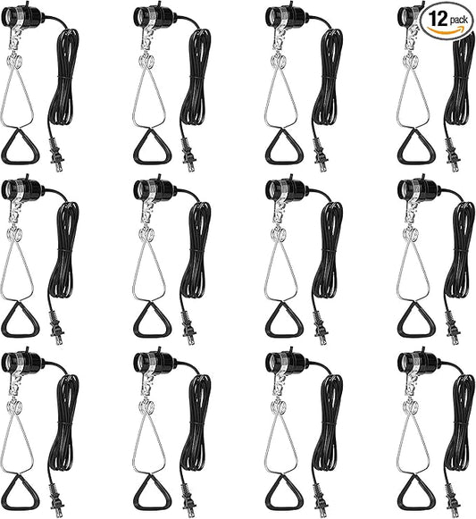Simple Deluxe E26 Clamp Light Socket, Suit for Max 150 Watt Lamp with 18/2-Gauge 6 Feet Cord, 12 Pack