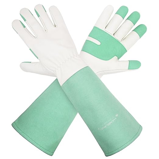 HLDD HANDLANDY Leather Gardening Gloves for Women & Men - Long Sleeve Rose Pruning, Thorn Proof Garden Work Gauntlet, Animal Handling (Large, Green)