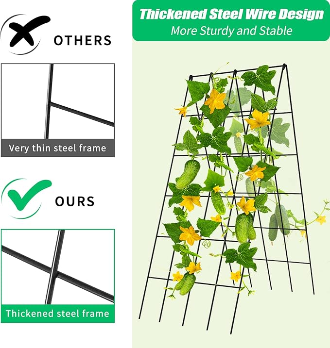 DoCred Cucumber Trellis, 2 Pack Foldable A Frame Trellis for Raised Bed Climbing Plants, Vegetables, Includes Plant Support Clips, Twist Ties, Plastic Ties- Made from PVC-Coated Steel
