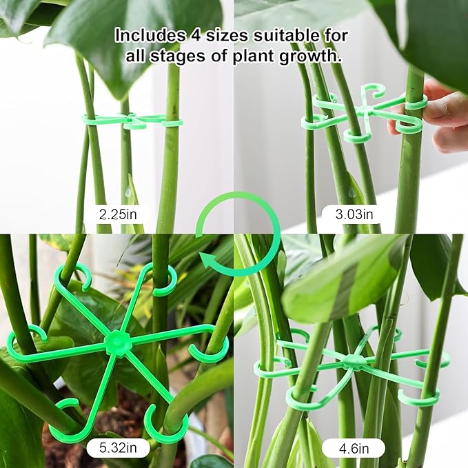6pcs Climbing Houseplant Stem Supports,Plant stem Support Indoor Outdoor Use,Stem Hook Growth Accessories for Plant Garden, Promotes Upright Growth and Airflow(Green)