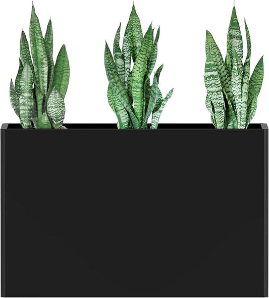 Heavy-Duty Galvanized Steel Planter with Removable Insert Shelf & 4 Drainage Holes - 32x12x24 Inches Large Size Planters for Outdoor/Indoor Patio, Black