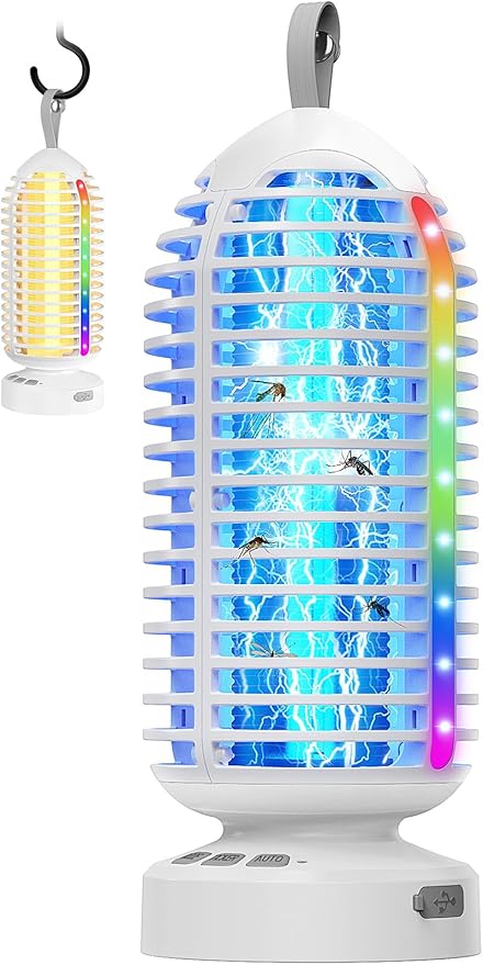 Bug Zapper Outdoor Indoor, 2 Pack Cordless Mosquito Zapper with LED Lights and Marquee Lights, Rechargeable Fly Zapper Outdoor Waterproof for Camping, Patio, Backyard, Garden, Home