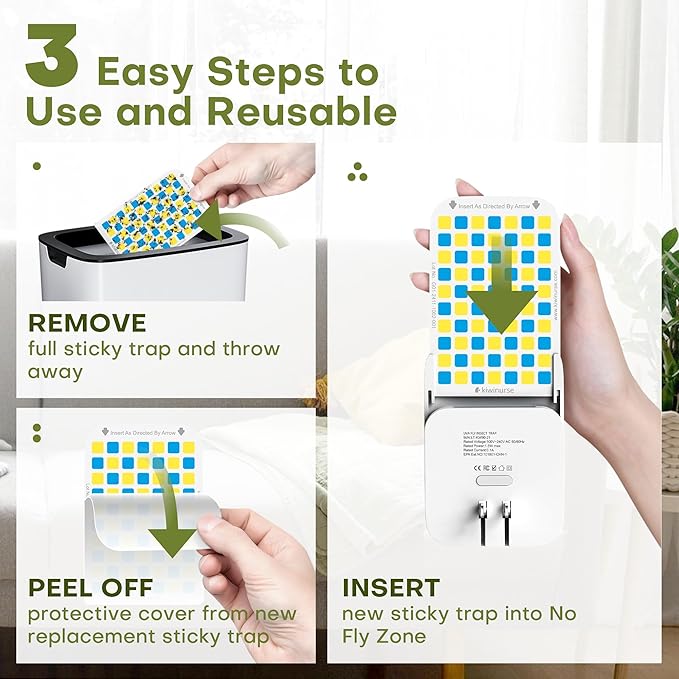 Flying Insect Traps Indoor - Plug-in Fly Catcher and Killers Includes Refills for House Flies, Fruit Flies, Gnats,Cover up to 800 ft², Off-White, 2 Traps + 8 Refills