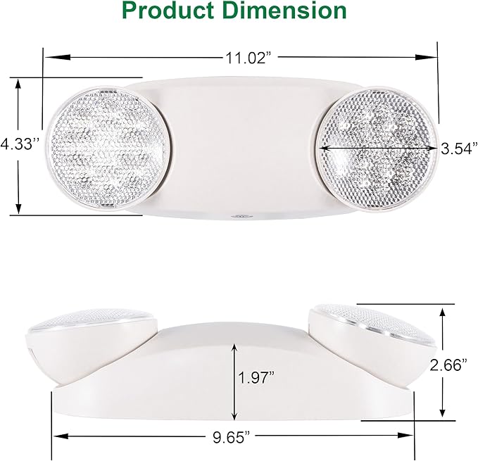 GRUENLICH LED Emergency Light, Exit Lighting Fixtures with 2 LED Bug Eye Heads and Back Up Batteries, UL 924 Qualified, 120/277 Voltage, 4-Pack