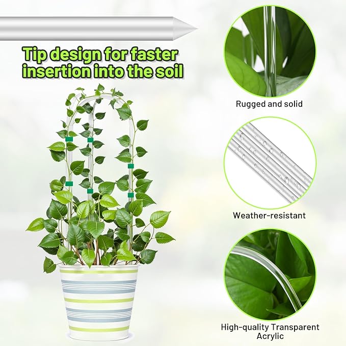 3 Pack U-Shape Acrylic Plant Trellis for Indoor Climbing Plants, 16 Inch Small Plant Trellis, Potted Plant Climber Support for Pothos, Vine Ivy, Houseplant