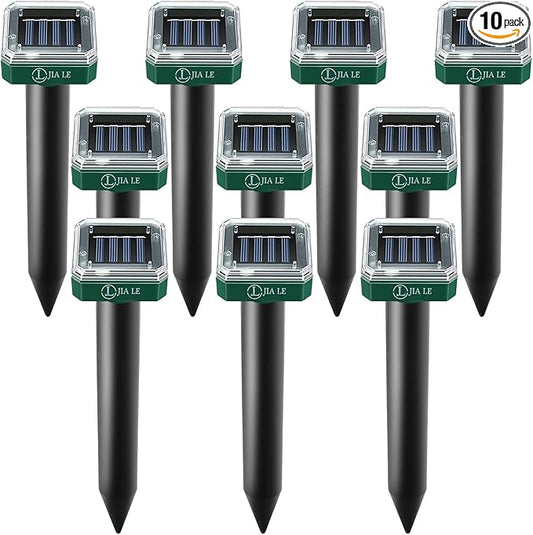 Mole Repellent Solar Powered 10 pk Gopher Solar Snake Repellent Ultrasonic Vole Gopher Sonic Waterproof Spikes Stakes for Garden Yard