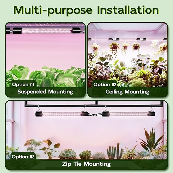 Hlite 16inch 2 Pack LED Grow Lights - Linkable Grow Lights for Indoor Plants, Full Spectrum Plant Lights Plug and Hanging Design with Auto On/Off Timer Hanging Grow Light from Seedling to Flowering
