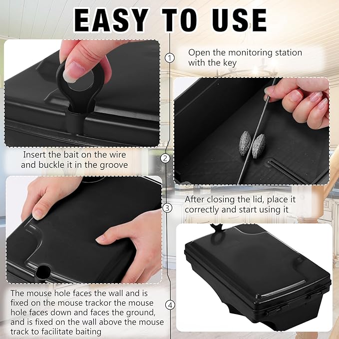 Qualirey 6 Pack Rat Bait Stations with 6 Keys Reusable Heavy Duty for Rodents Outdoor Mouse Poison Holder Large Station Traps for Mice Pests, Bait Not Included(Black)