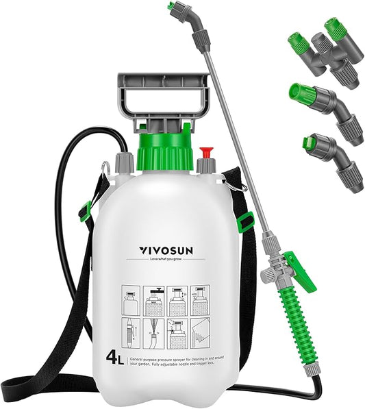 VIVOSUN 1 Gal/4L Pump Sprayer, Garden Water Sprayer for Plants, Weeds & Lawn Care, with 3 Nozzles, 50'' Long Hose & Pressure Relief Valve